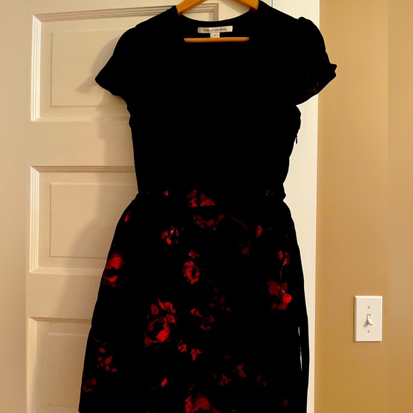 black dress with red embroidered flowers Mac Duggal - Black One Shoulder Embroidered Mermaid Gown